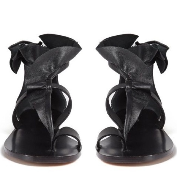Isabel Marant Shoes - Isabel Marant Audry Ruffle Leather Sandal Black 37